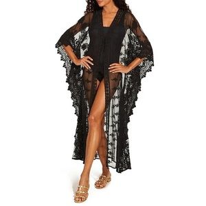 Black Boho Mesh Sheer Long Cover-Up